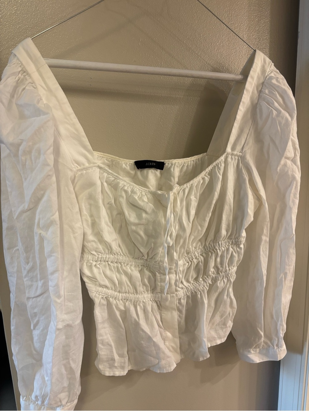 J. Crew White Smocked Peasant Blouse